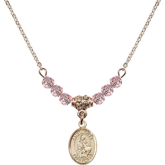 14kt Gold Filled Saint Giles Birthstone Necklace with Light Rose Beads - 9349