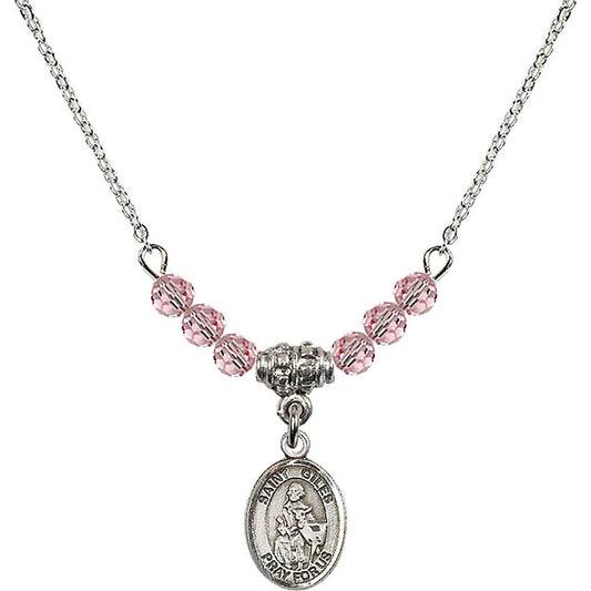 Sterling Silver Saint Giles Birthstone Necklace with Light Rose Beads - 9349