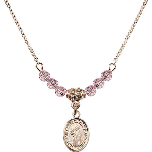 14kt Gold Filled Saint John of Capistrano Birthstone Necklace with Light Rose Beads - 9350