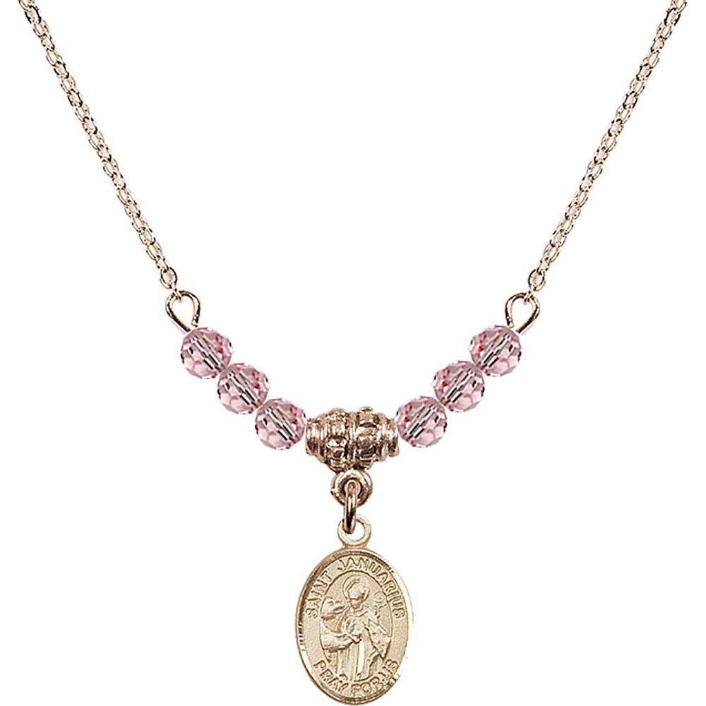 14kt Gold Filled Saint Januarius Birthstone Necklace with Light Rose Beads - 9351