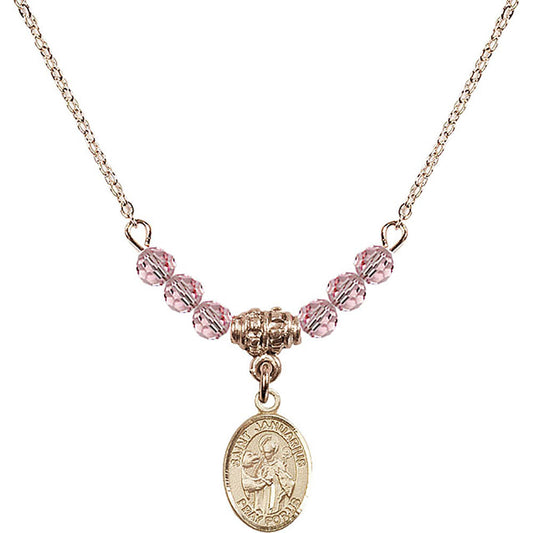 14kt Gold Filled Saint Januarius Birthstone Necklace with Light Rose Beads - 9351