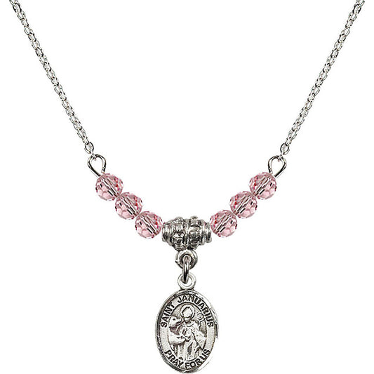 Sterling Silver Saint Januarius Birthstone Necklace with Light Rose Beads - 9351