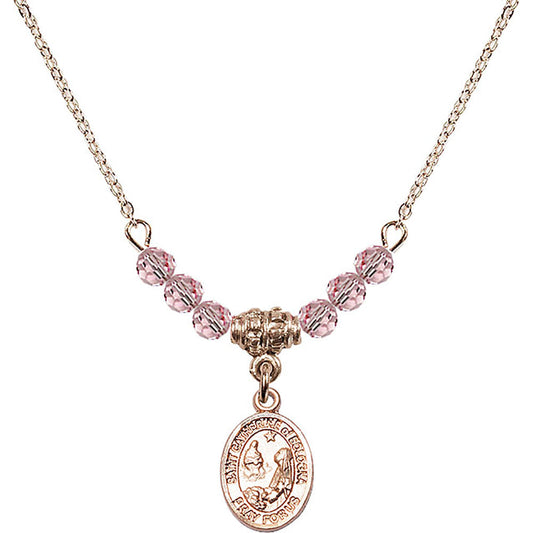 14kt Gold Filled Saint Catherine of Bologna Birthstone Necklace with Light Rose Beads - 9354