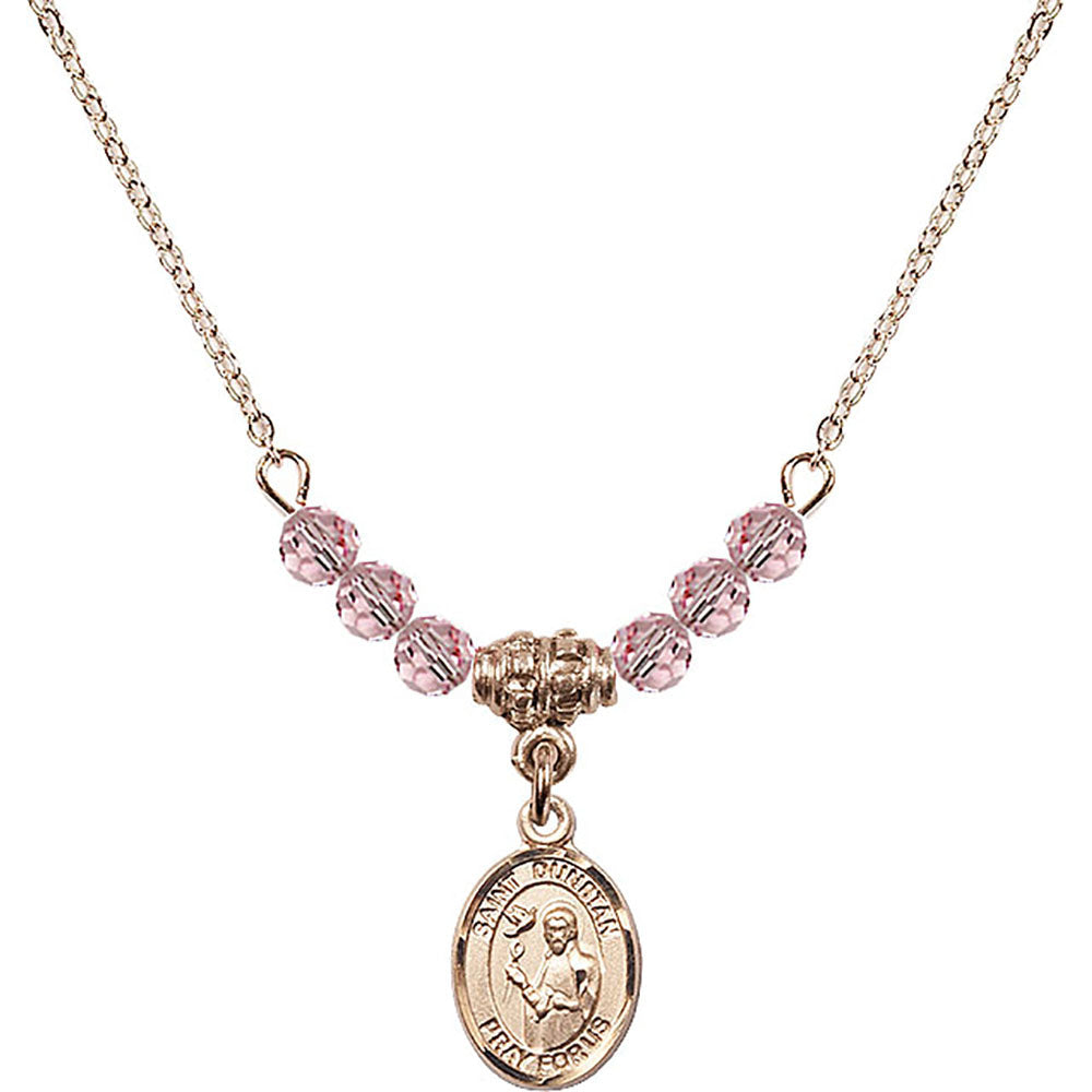 14kt Gold Filled Saint Dunstan Birthstone Necklace with Light Rose Beads - 9355