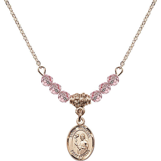 14kt Gold Filled Saint Dunstan Birthstone Necklace with Light Rose Beads - 9355