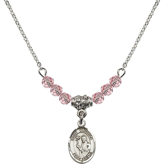 Sterling Silver Saint Dunstan Birthstone Necklace with Light Rose Beads - 9355