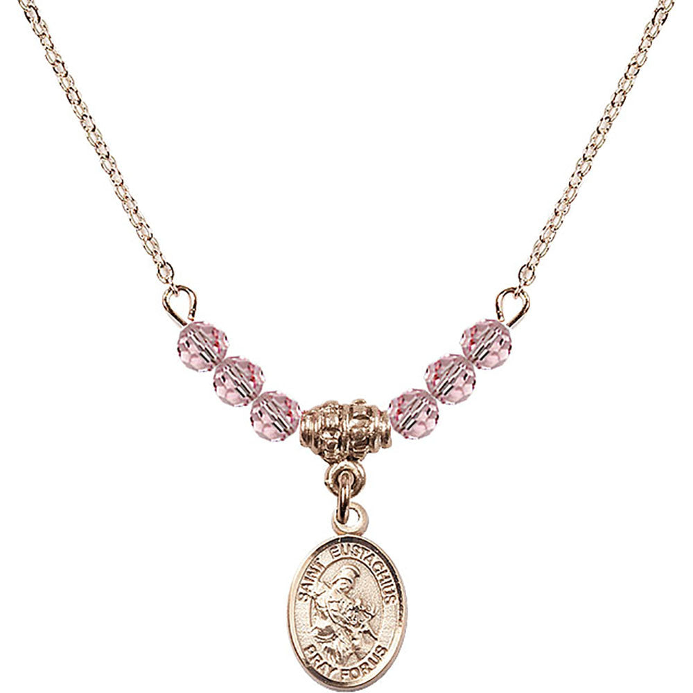 14kt Gold Filled Saint Eustachius Birthstone Necklace with Light Rose Beads - 9356
