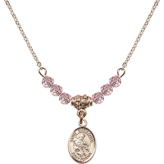 14kt Gold Filled Saint Eustachius Birthstone Necklace with Light Rose Beads - 9356