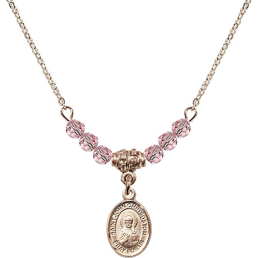 14kt Gold Filled Saint John Licci Birthstone Necklace with Light Rose Beads - 9358