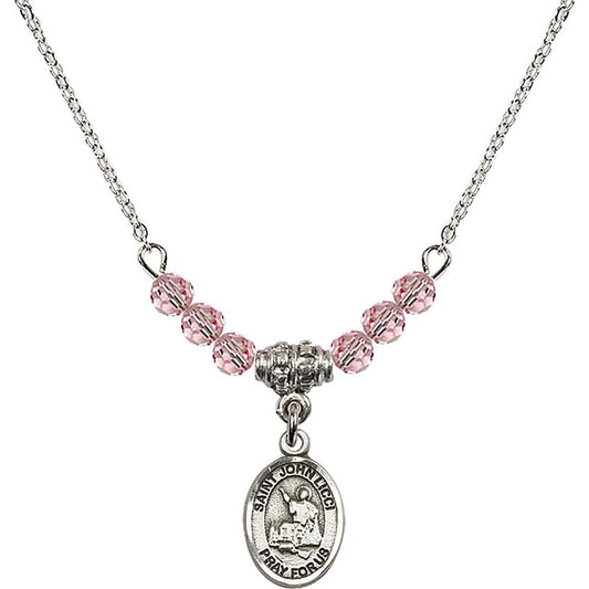 Sterling Silver Saint John Licci Birthstone Necklace with Light Rose Beads - 9358