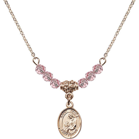 14kt Gold Filled Saint Paula Birthstone Necklace with Light Rose Beads - 9359