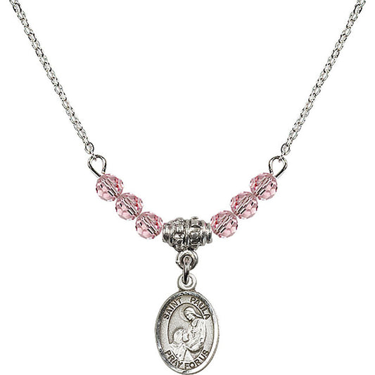 Sterling Silver Saint Paula Birthstone Necklace with Light Rose Beads - 9359