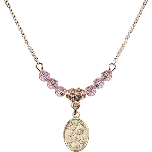 14kt Gold Filled Saint Edwin Birthstone Necklace with Light Rose Beads - 9361