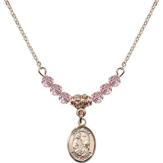 14kt Gold Filled Saint Fina Birthstone Necklace with Light Rose Beads - 9364