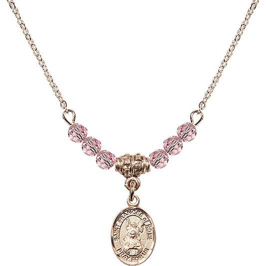14kt Gold Filled Saint Frances of Rome Birthstone Necklace with Light Rose Beads - 9365