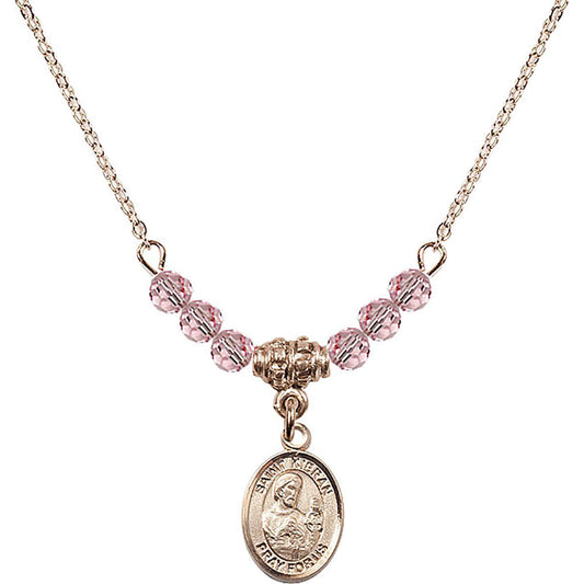 14kt Gold Filled Saint Kieran Birthstone Necklace with Light Rose Beads - 9367