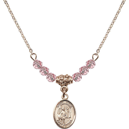 14kt Gold Filled Saint Vitus Birthstone Necklace with Light Rose Beads - 9368