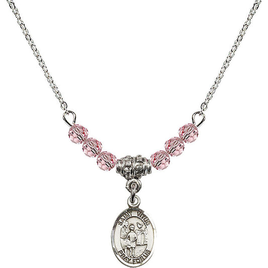 Sterling Silver Saint Vitus Birthstone Necklace with Light Rose Beads - 9368