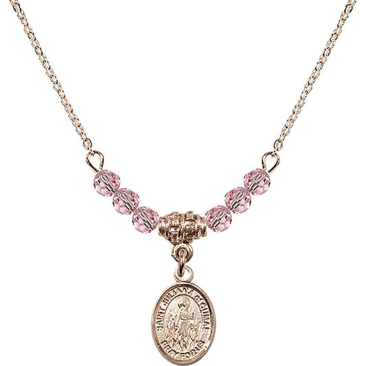 14kt Gold Filled Saint Juliana of Cumae Birthstone Necklace with Light Rose Beads - 9372