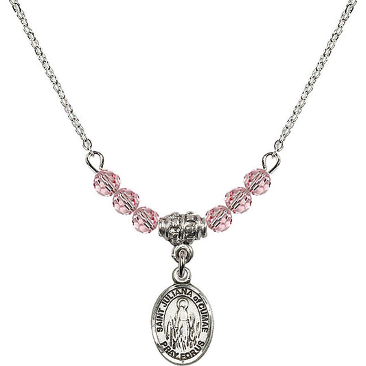 Sterling Silver Saint Juliana of Cumae Birthstone Necklace with Light Rose Beads - 9372