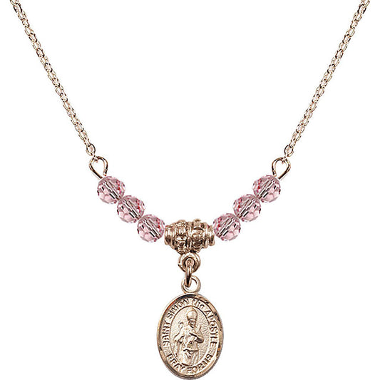 14kt Gold Filled Saint Simon the Apostle Birthstone Necklace with Light Rose Beads - 9375