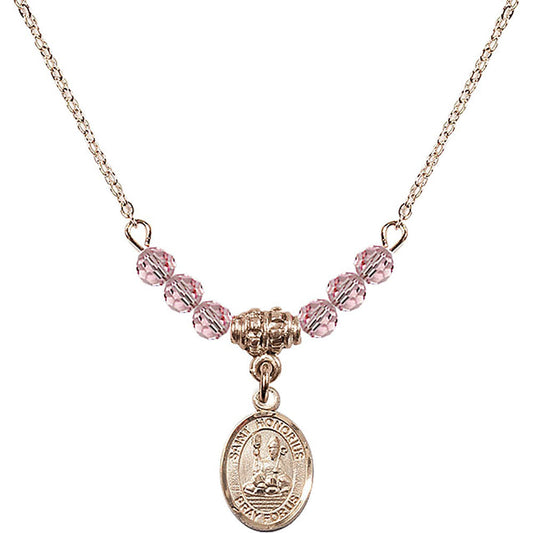 14kt Gold Filled Saint Honorius of Amiens Birthstone Necklace with Light Rose Beads - 9376