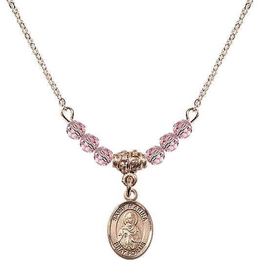 14kt Gold Filled Saint Marina Birthstone Necklace with Light Rose Beads - 9379