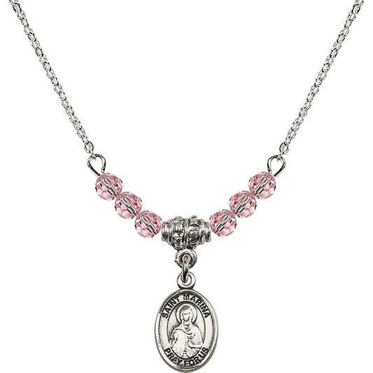 Sterling Silver Saint Marina Birthstone Necklace with Light Rose Beads - 9379