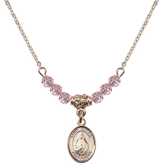 14kt Gold Filled Saint Theodora Birthstone Necklace with Light Rose Beads - 9382
