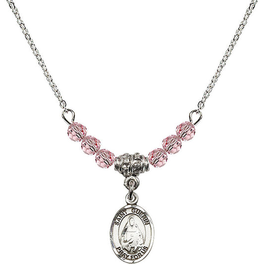 Sterling Silver Saint Theodora Birthstone Necklace with Light Rose Beads - 9382