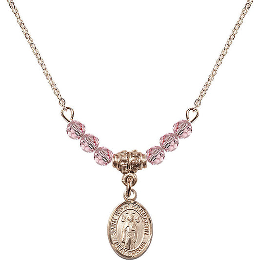 14kt Gold Filled Saint Ivo of Kelmartin Birthstone Necklace with Light Rose Beads - 9384