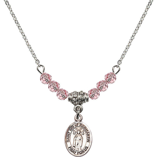 Sterling Silver Saint Ivo of Kelmartin Birthstone Necklace with Light Rose Beads - 9384