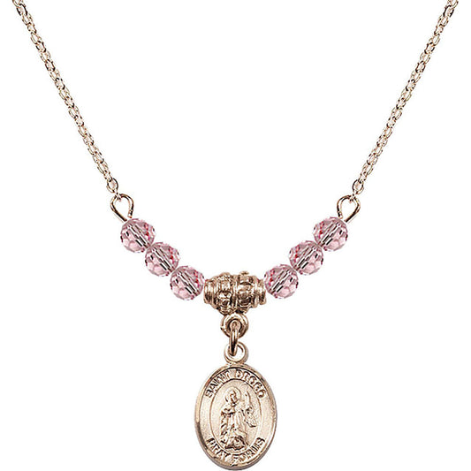 14kt Gold Filled Saint Drogo Birthstone Necklace with Light Rose Beads - 9386