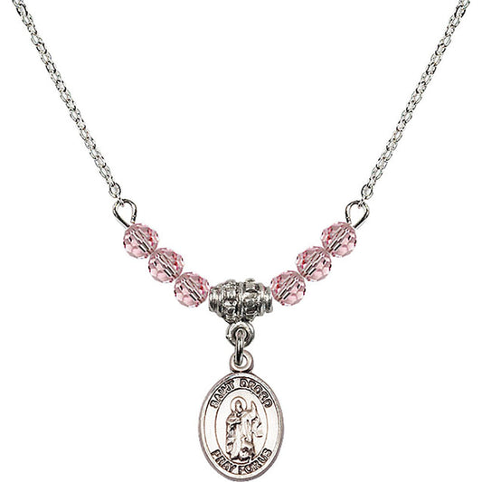 Sterling Silver Saint Drogo Birthstone Necklace with Light Rose Beads - 9386