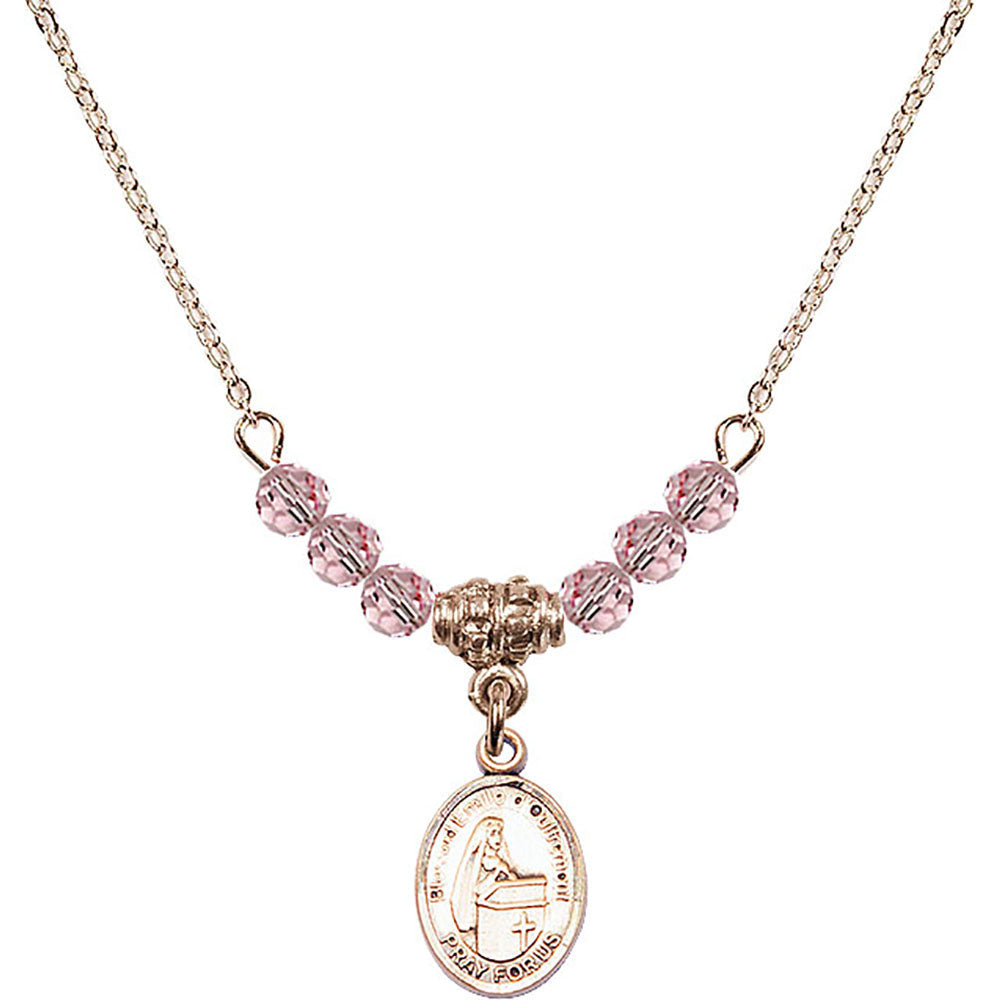 14kt Gold Filled Blessed Emilee Doultremont Birthstone Necklace with Light Rose Beads - 9390