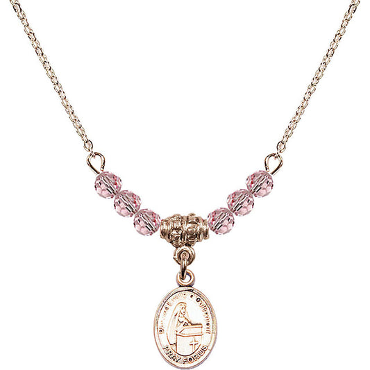 14kt Gold Filled Blessed Emilee Doultremont Birthstone Necklace with Light Rose Beads - 9390