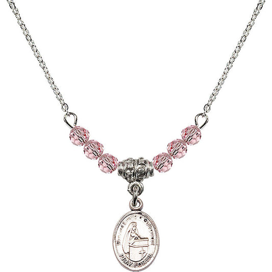 Sterling Silver Blessed Emilee Doultremont Birthstone Necklace with Light Rose Beads - 9390