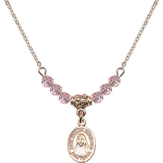 14kt Gold Filled Saint Pauline Visintainer Birthstone Necklace with Light Rose Beads - 9391