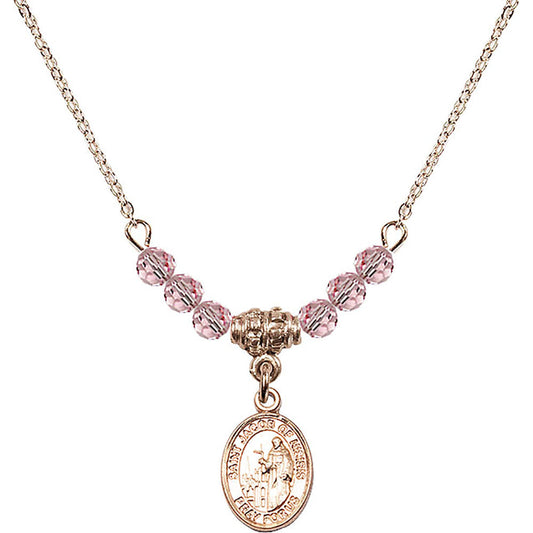14kt Gold Filled Saint Jacob of Nisibis Birthstone Necklace with Light Rose Beads - 9392