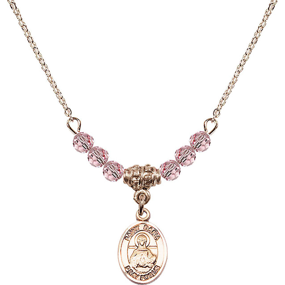 14kt Gold Filled Saint Daria Birthstone Necklace with Light Rose Beads - 9396