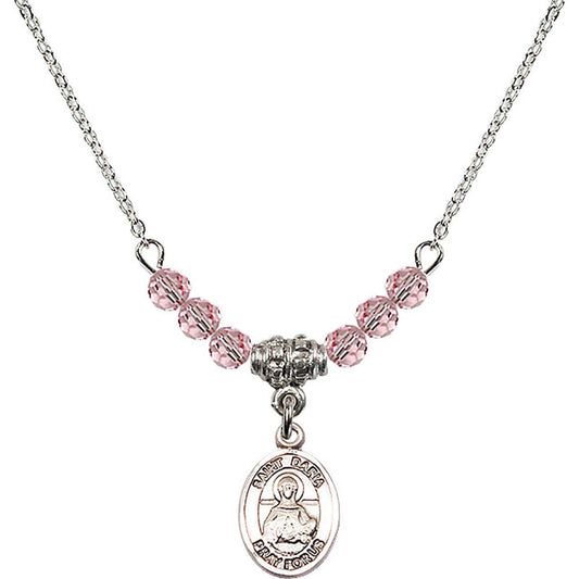 Sterling Silver Saint Daria Birthstone Necklace with Light Rose Beads - 9396