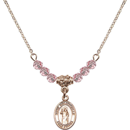 14kt Gold Filled Saint Columbkille Birthstone Necklace with Light Rose Beads - 9399