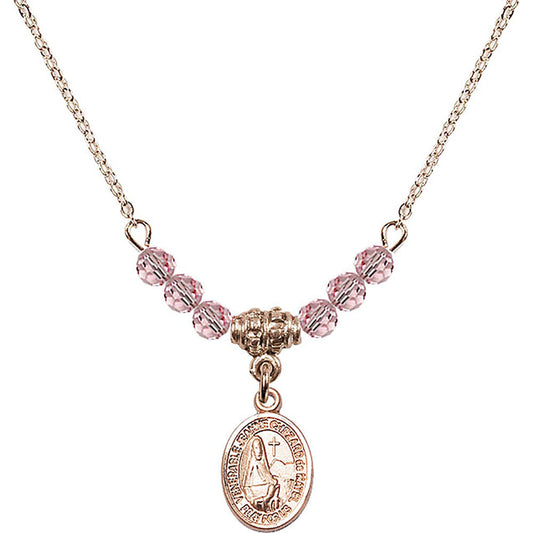 14kt Gold Filled Saint Jeanne Chezard de Matel Birthstone Necklace with Light Rose Beads - 9401