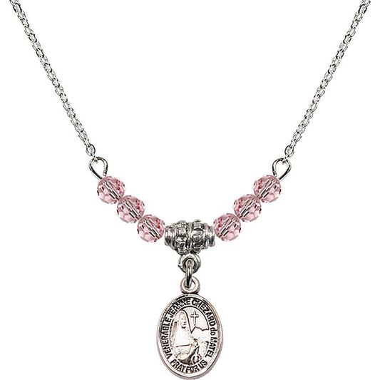 Sterling Silver Saint Jeanne Chezard de Matel Birthstone Necklace with Light Rose Beads - 9401