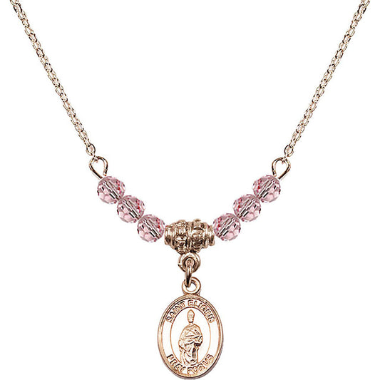 14kt Gold Filled Saint Eligius Birthstone Necklace with Light Rose Beads - 9402