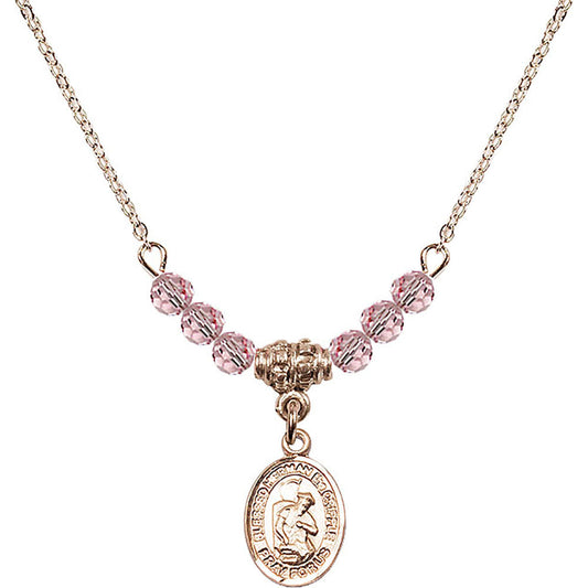 14kt Gold Filled Blessed Herman the Cripple Birthstone Necklace with Light Rose Beads - 9403
