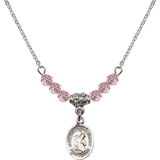 Sterling Silver Blessed Herman the Cripple Birthstone Necklace with Light Rose Beads - 9403
