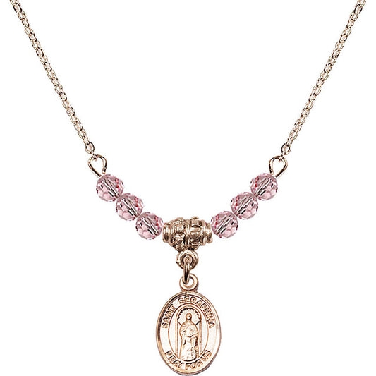 14kt Gold Filled Saint Seraphina Birthstone Necklace with Light Rose Beads - 9405
