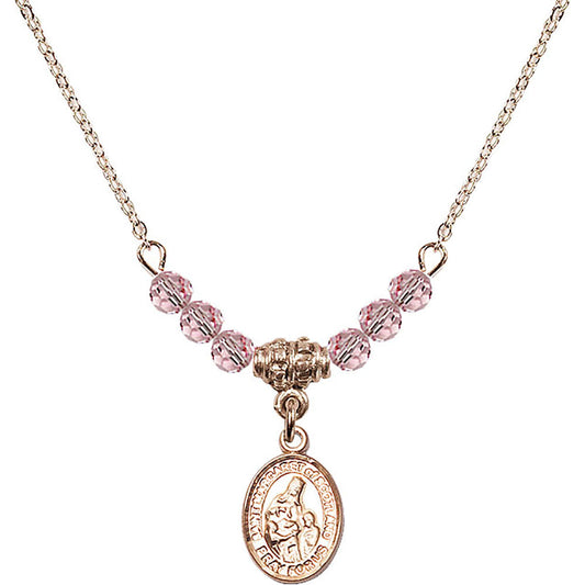 14kt Gold Filled Saint Margaret of Scotland Birthstone Necklace with Light Rose Beads - 9407