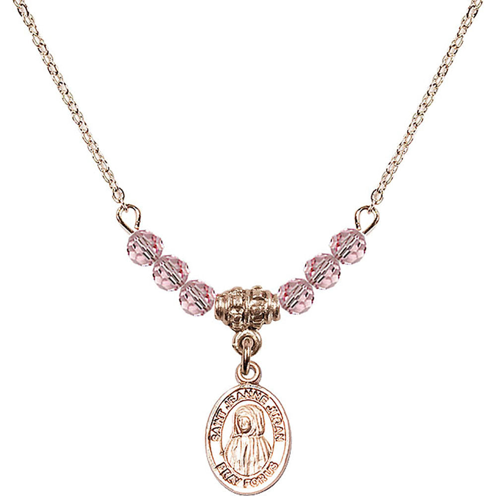 14kt Gold Filled Saint Jeanne Jugan Birthstone Necklace with Light Rose Beads - 9409